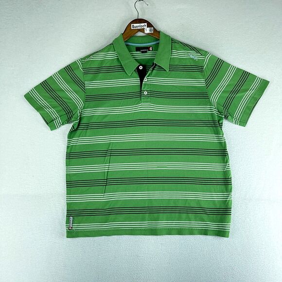Quick Silver Mens Polo Shirt Green Size M Short Sleeve Collared Striped - Picture 1 of 12